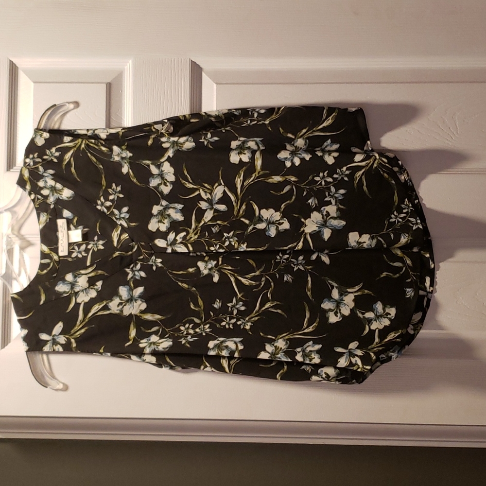 Emaline pl sleeveless semi sheer lightweight top black white blue green floral
